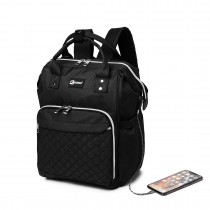 E6705USB - Kono Zwykły plecak do przewijania niemowląt z szerokim otwarciem i łącznością USB - Czarny